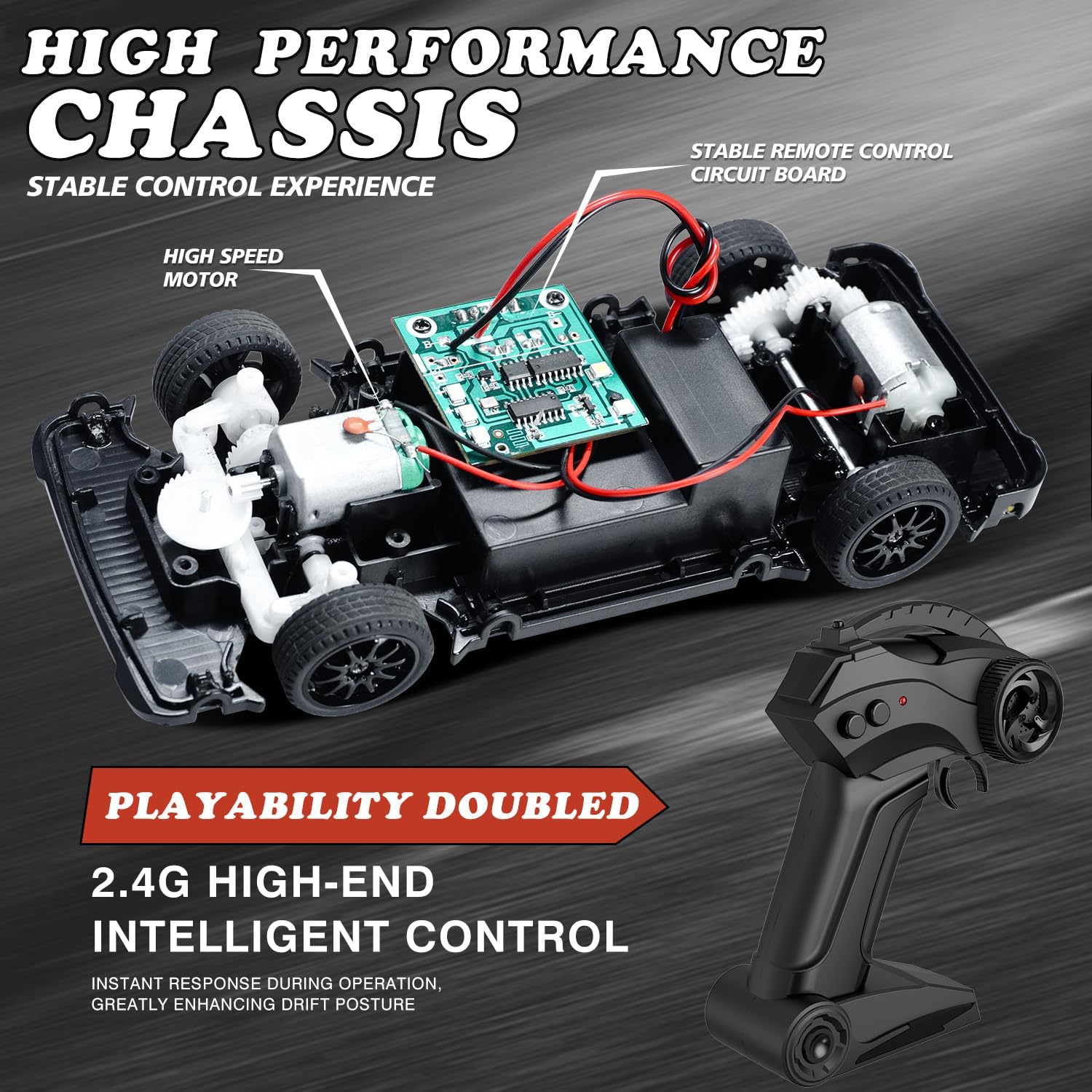 RC Drift Car 1:24 Scale Remote Control Vehicle 25KM/H(Peak) 4WD with Drift, JDM Drift rc Car with LED Lights USB Rechargeable Battery, rc Cars Toys Suitable for Birthday Mother's Day