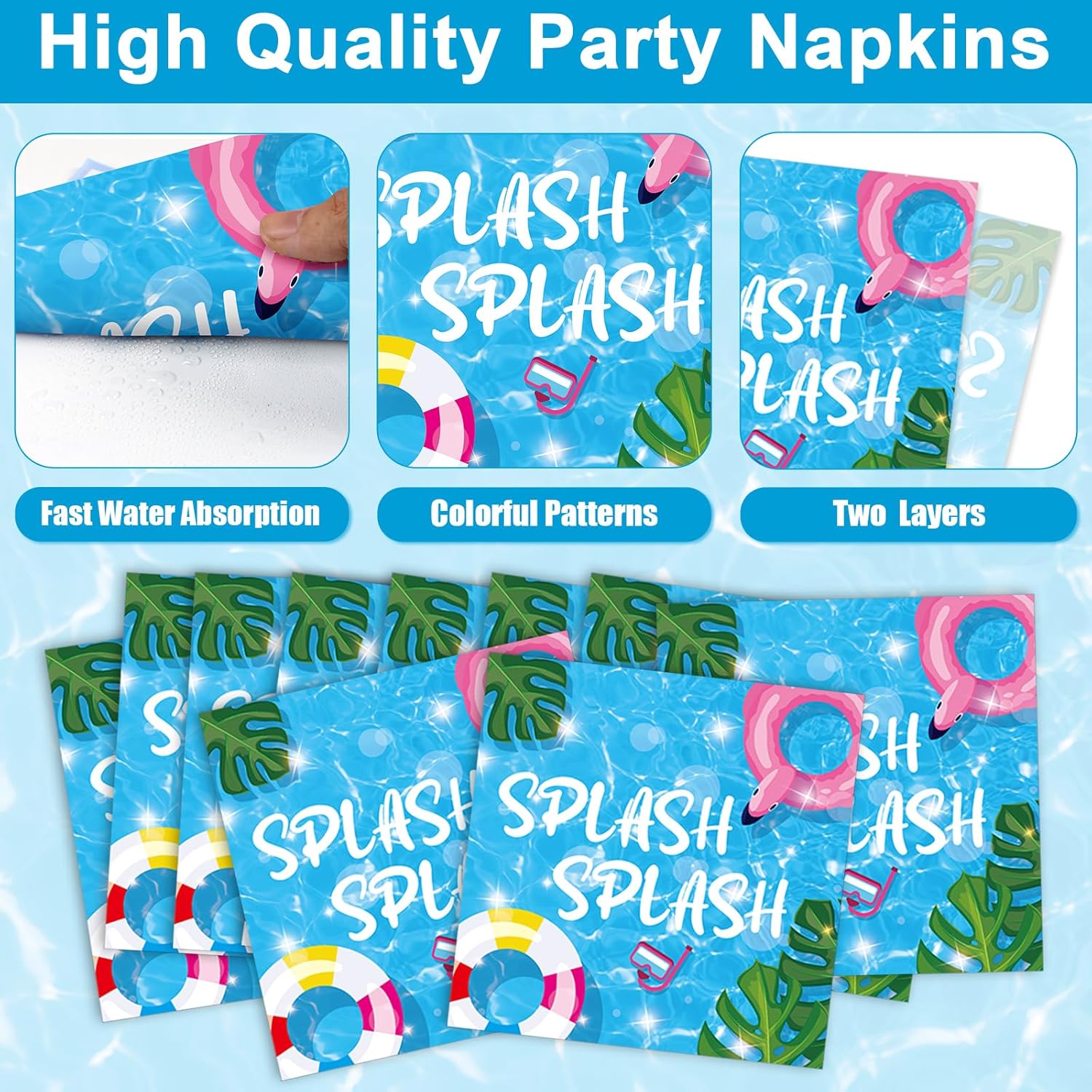 gisgfim 50 Guests Pool Party Supplies Summer Beach Plates and Napkins Forks Summer Pool Tableware Beach Ball Paper Disposable Plates for Splish Splash Birthday Baby Shower Party 200PCS