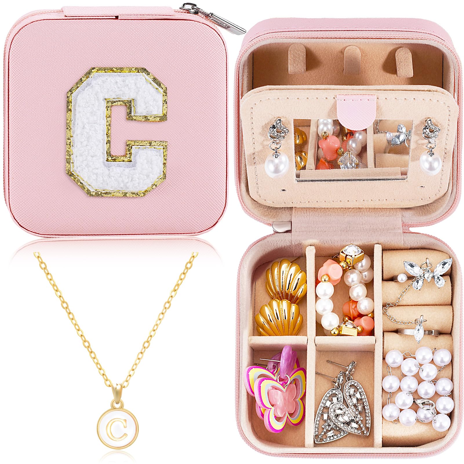 Travel Jewelry Case For Women Girls Jewelry Box Pink Mini Jewelry Organizer Holder for Women Portable Personalized Teen