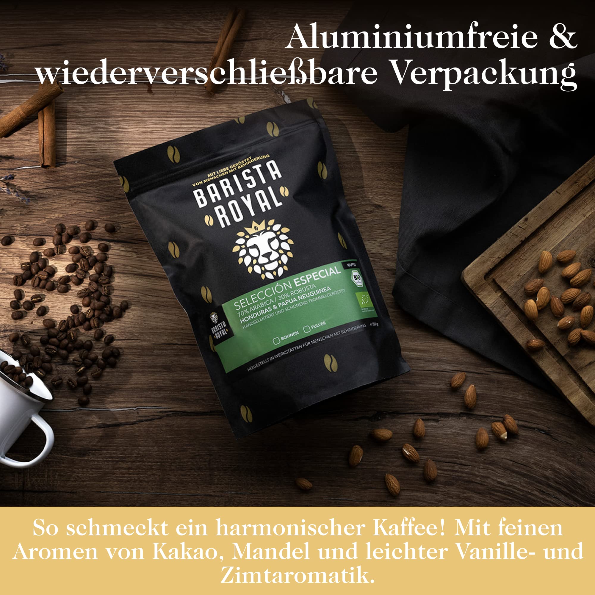 BARISTA ROYAL Seleccion Especial ziarna kawy ekologicznej, 1 kg, świeże ziarna kawy sprzedawane bezpośrednio | 70% Arabica, 30% Robusta kawa cała ziarna | idealne do w pełni automatycznych ekspresów