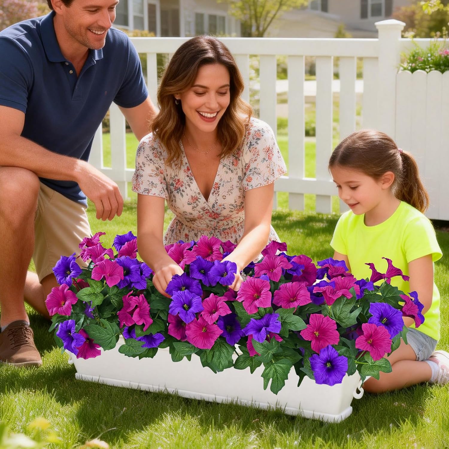 MARTINE MALL Artificial Flowers for Outdoors, 4 Bundles Realistic Fake Outdoor Flowers, UV Resistant Silk Petunia Flower for Outside Look Real Faux Flower Plant for Outdoor Porch Decor, Purple+Fuchsia