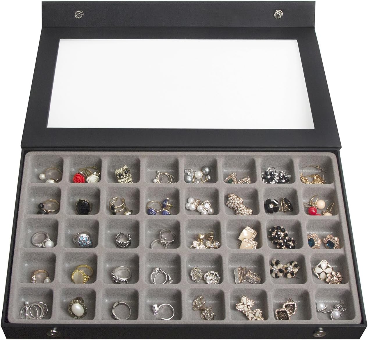 J JACKCUBE DESIGN Earring Organizer Tray, Earring Box with Clear Lid 40 Slots Jewelry Box for Drawer, Stud Earring Necklace Bracelet Ring Healing Stones Storage – MK333A