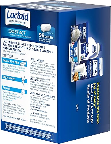 Miniatura 17 de Lactaid Comprimidos de intolerancia a la lactosa de acción rápida con enzima lactasa, alivio lácteo de gases, hinchazón y diarrea, 9000 píldoras FCC