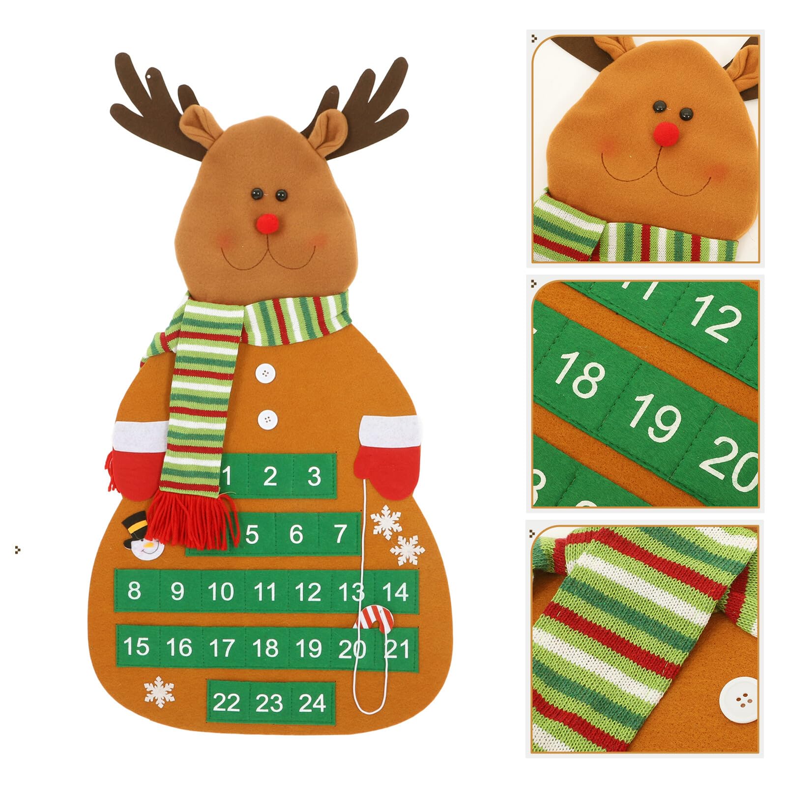 Calendario Dell’Avvento in Feltro da Appendere a Forma di Renna con Tasche Numerate per Decorazione Porta D’Ingresso Decorazioni Natalizie per Feste Tradizione Conto alla