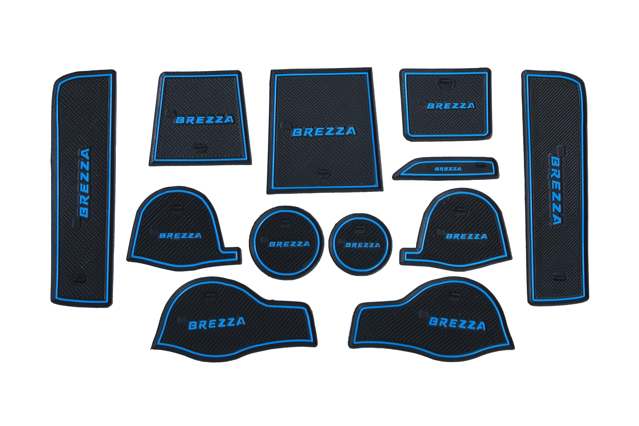 Car Drome - The Mat Store® | Door Cup Mats for Maruti Suzuki Vitara Brezza (2016–2021 Models Only) Premium Sporty Interior Car Accessories Set of 12 Pieces (Blue Trim)