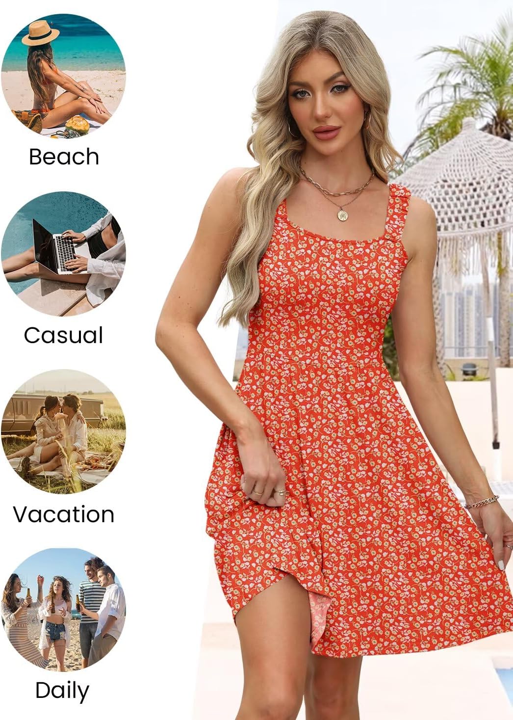 QACOHU Summer Dresses for Women 2026 Square Neck Sleeveless Sundress Casual Pocket A-Line Midi Dress - Image 4