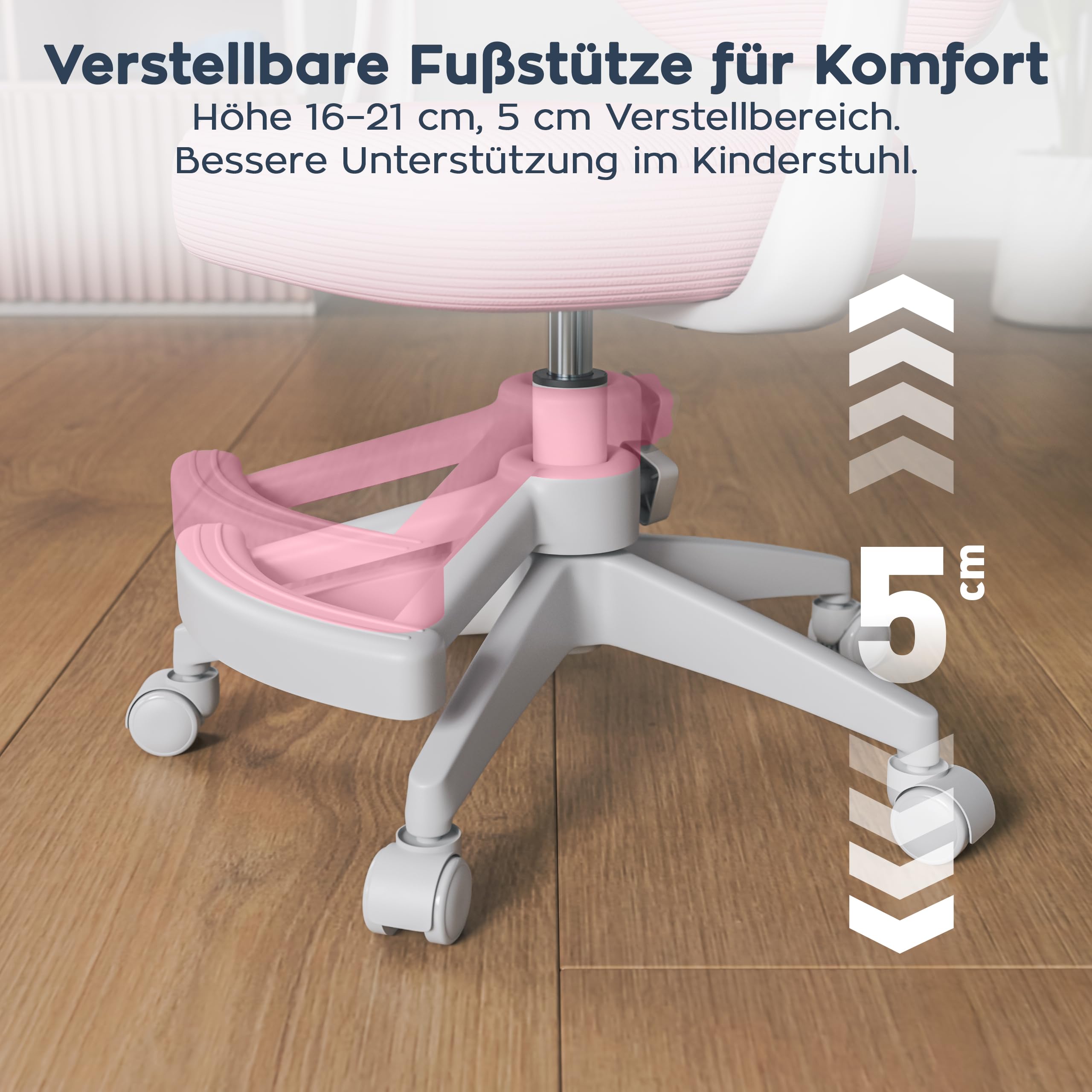 MARK ADLER Junior 3.1 ergonomischer Schreibtischstuhl Kinder & Jugendstuhl - Mit Fußstütze - Höhenverstellbar - Für gesundes Sitzen - Mitwachsend 90–170 cm - Klappbare Armlehnen 0–90° - Rosa
