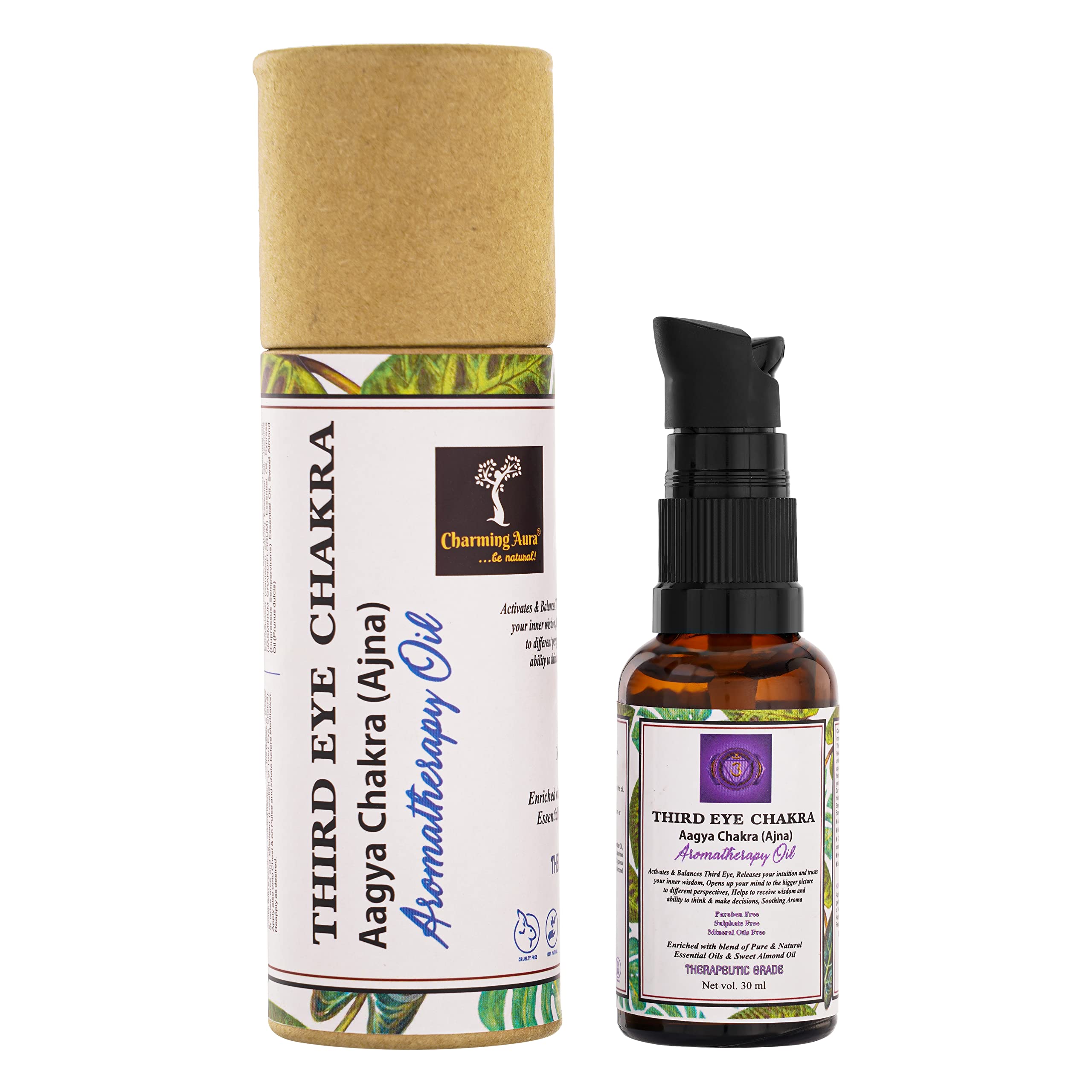 Charming Aura - Third Eye Chakra (Aagya Chakra-Ajna) Healing & Balancing Aromatherapy Oil- Blend of Pure & Natural Essential Oils, Foster Mindfulness & Intuitions- 30ml (Third Eye Chakra)