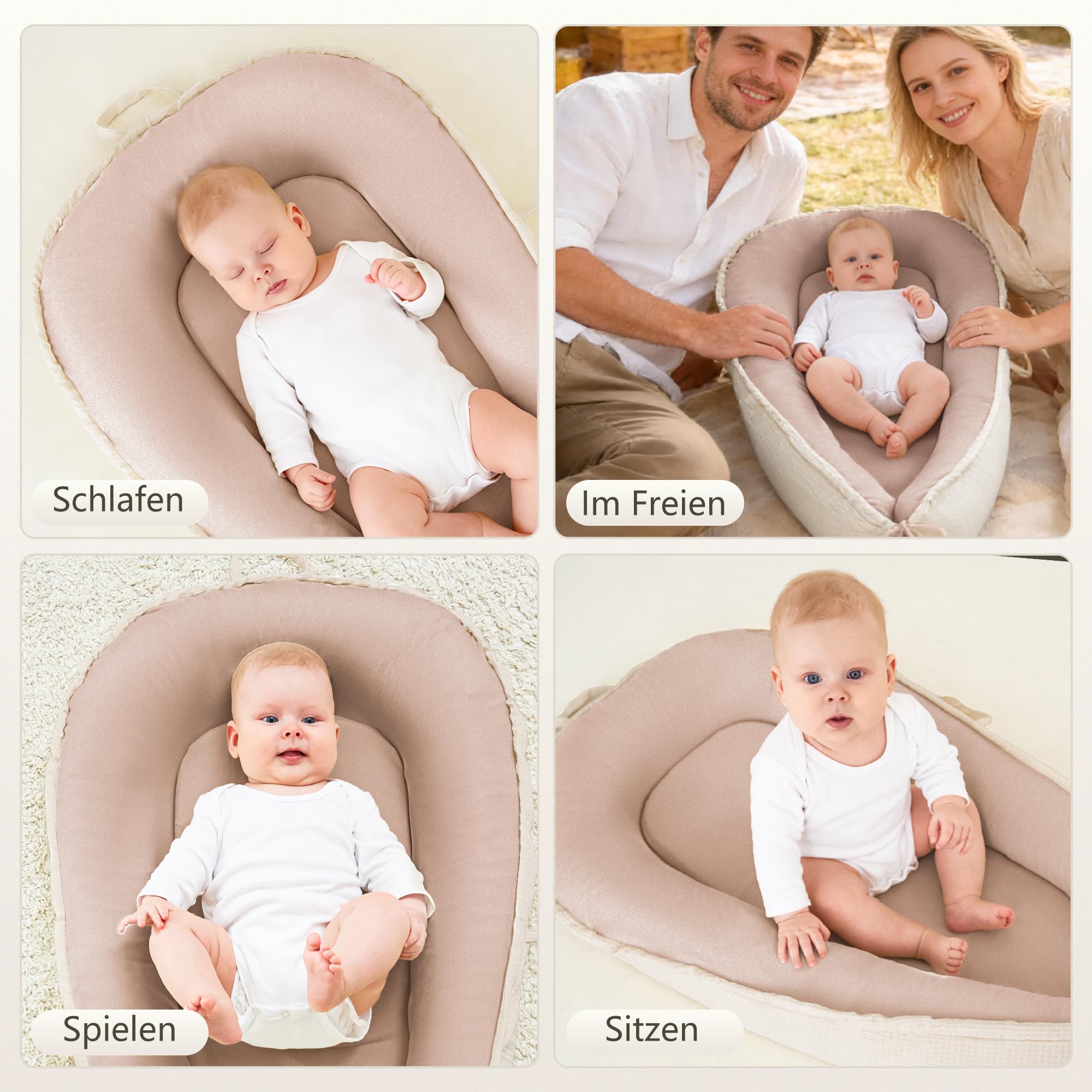 Susurration Nido per neonati, multifunzionale, per lettino, versatile, portatile, su entrambi i lati, 90 x 55 cm (sabbia)