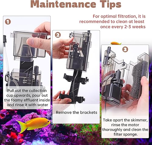 Miniatura 5 de AQQA Skimmer de proteína para acuario para tanque de peces de agua salada Nano Surface Skimmer Bomba de filtro 79GPH ultra silencioso para tanque de
