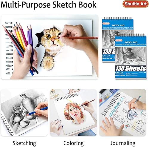 Miniatura 8 de Shuttle Art Paquete de lápices de colores, juego de 172 lápices de colores + 260 hojas de libros de bocetos de artistas