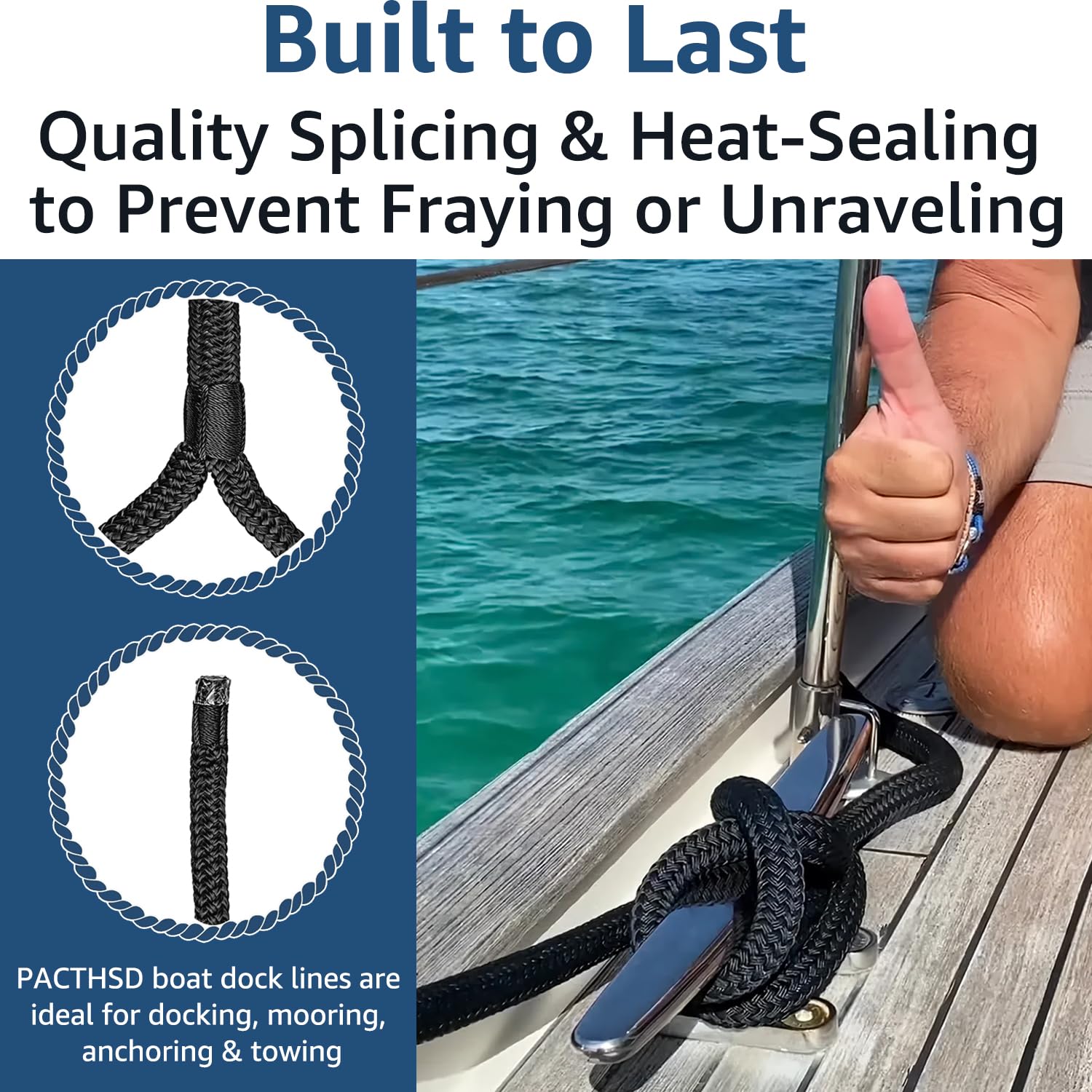 Boots-Dockleinen 1,27 cm x 4,9 m, doppelt geflochtene Nylon-Dockleinen für Boote und Pontons, Marine-Grade-Nylon-Dockleine mit einem 30,5 cm Öse, ultimatives Marine-Seil, Bootszubehör, Schwarz, 4