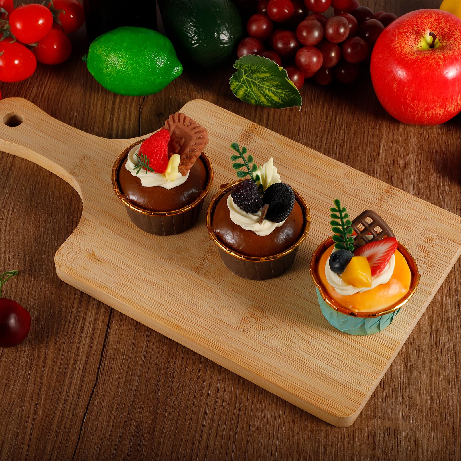 10 tablas de cortar de madera con asa, tabla de cortar de cocina de madera de 13.8 x 7 pulgadas, tabla de cortar de bambú a granel, tabla de servir para queso, pizza, pan, tablas de