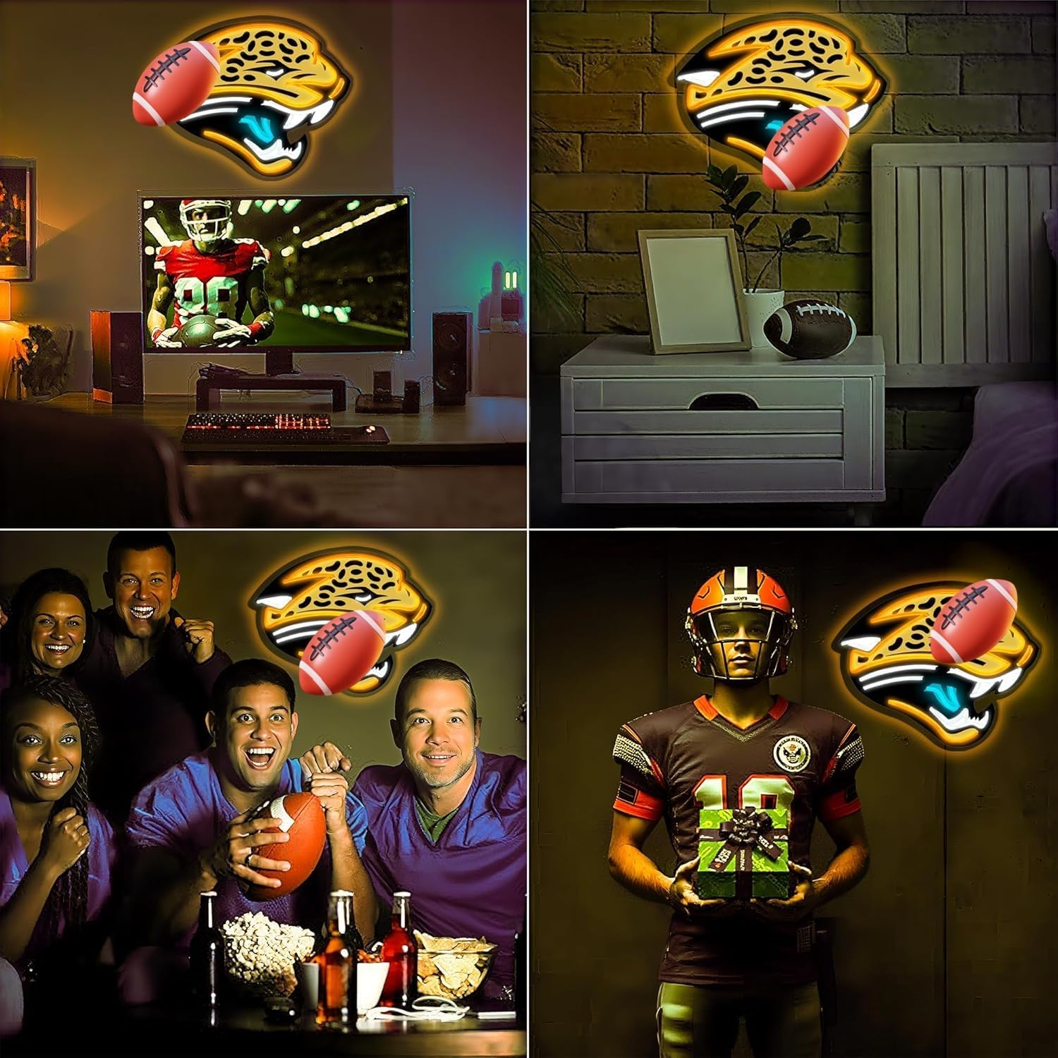 Football Team Neon Sign, Cool Dimmable Light Up Football Team Logo Hanging USB Powered for Wall Decor Art, Man Cave, Bedroom, Game Room Deco, Birthday Christmas Merch Gift for Boys Fans (Jegars)