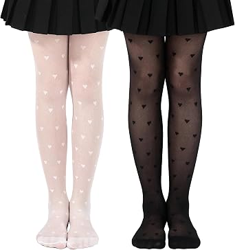 LOLANTA Girls Sheer Tights 2 Pack Heart Polka Dot Patterned Stockings Kids Soft Lightweight Stretchy Pantyhose 3-11Years