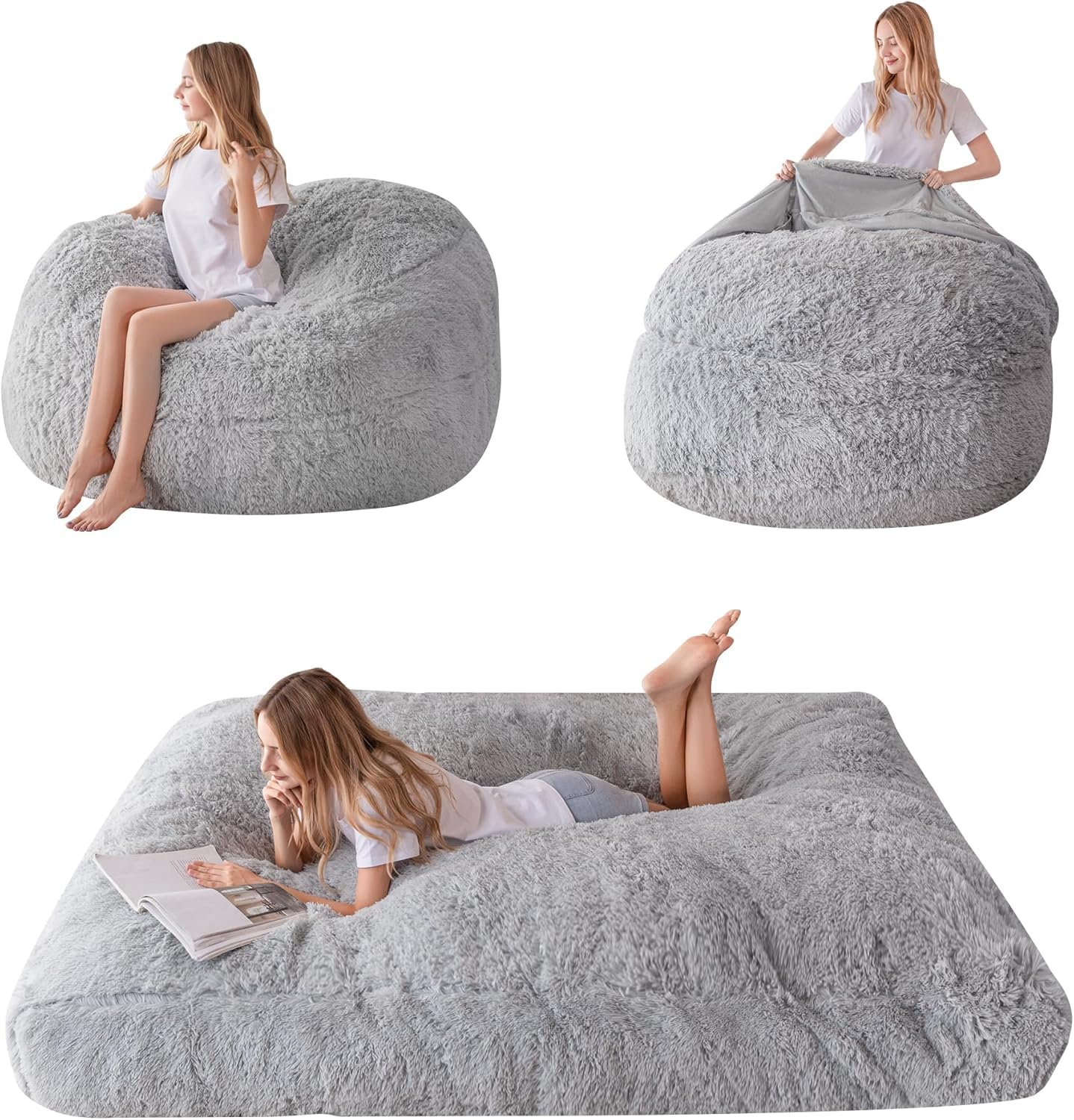 MAXYOYO Giant Bean Bag Chair Bed for Adults, Convertible Beanbag Folds from Lazy Chair to Floor Mattress Bed, Large Floor Sofa Couch, Big Sofa Bed, High-Density Foam Filling, Machine Washable