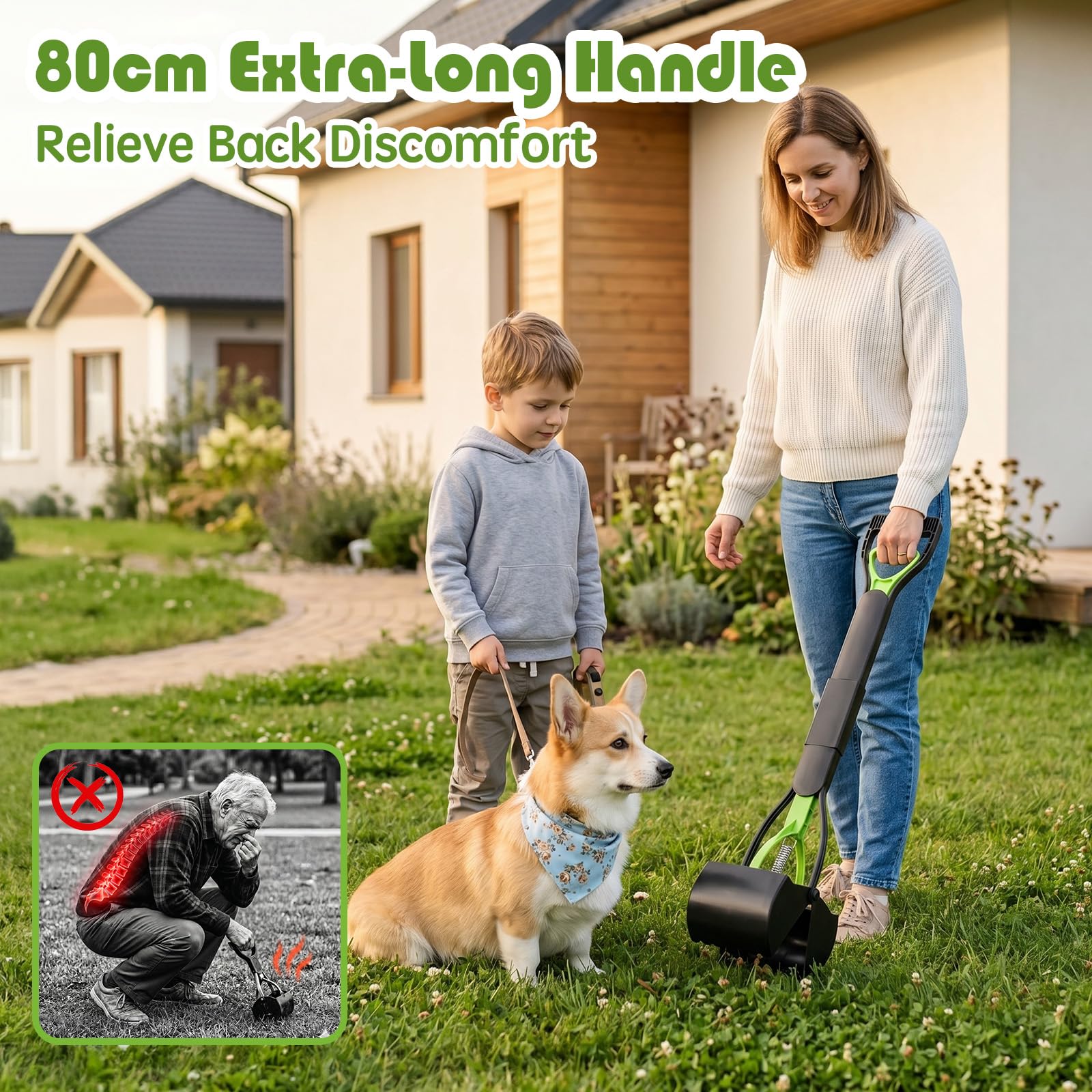 80cm Hundekotsammler faltbar, Hundekotgreifer mit Tütenspende | 80cm Hundekotgreifer & faltbarer Hundekotsammler. Inkl. 20 Kotbeutel. Ideal für saubere Spaziergänge & unterwegs ohne Bücken