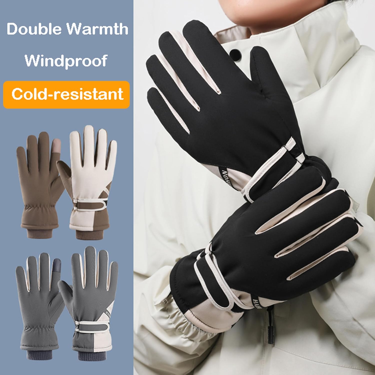 Mealah Winter Ski-Gloves for Men-Women Non-Slip-Plus-Velvet-Thickened Mitt Waterproof Cold-Weather Touchscreen-Cycling-Gloves S/M