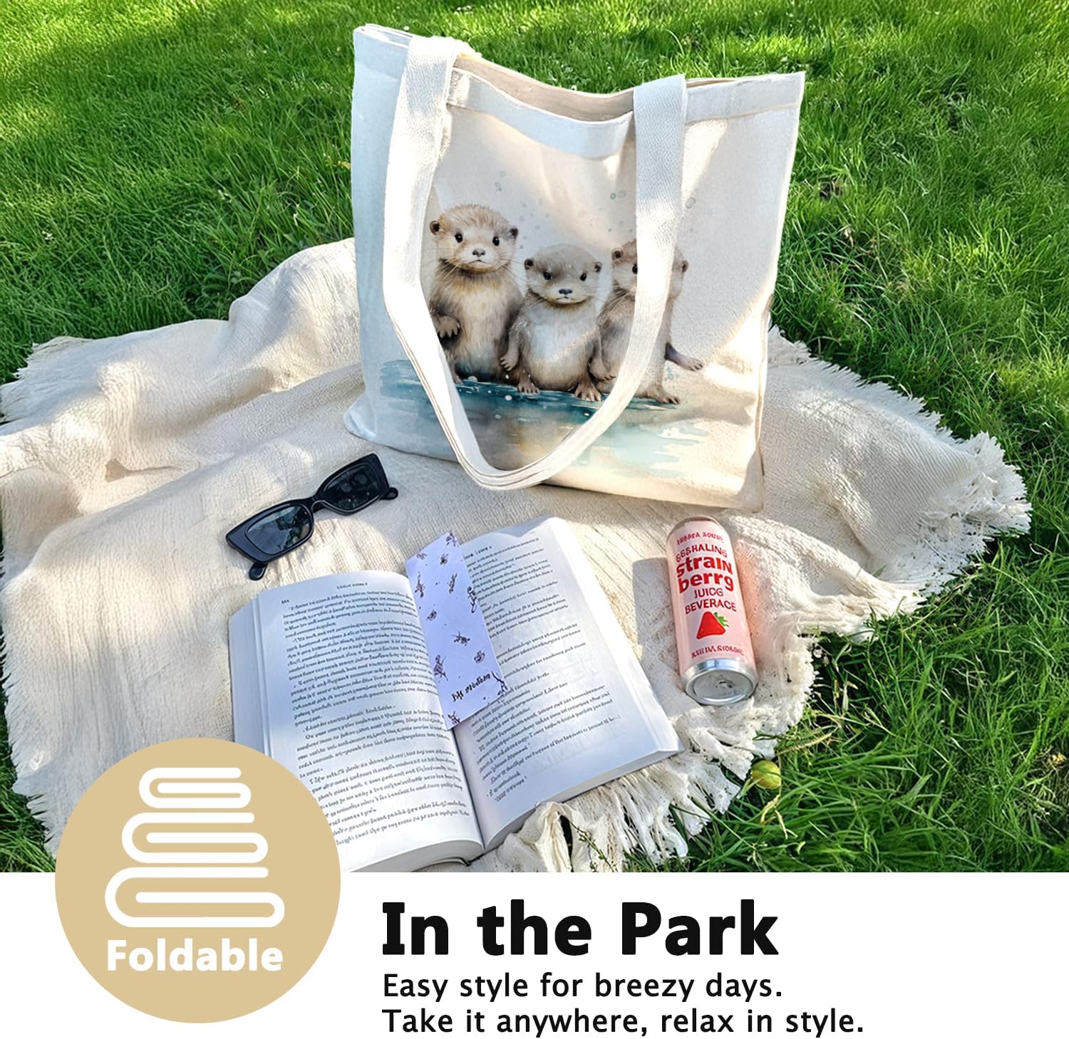 Baby Otter Cute Tote Bag for Women Teens Girls, Sea Otter Gifts, Cute Canvas Tote Bag for Women Girls Otter Lovers, Reusable Grocery Bags Shopping Bags - Image 3