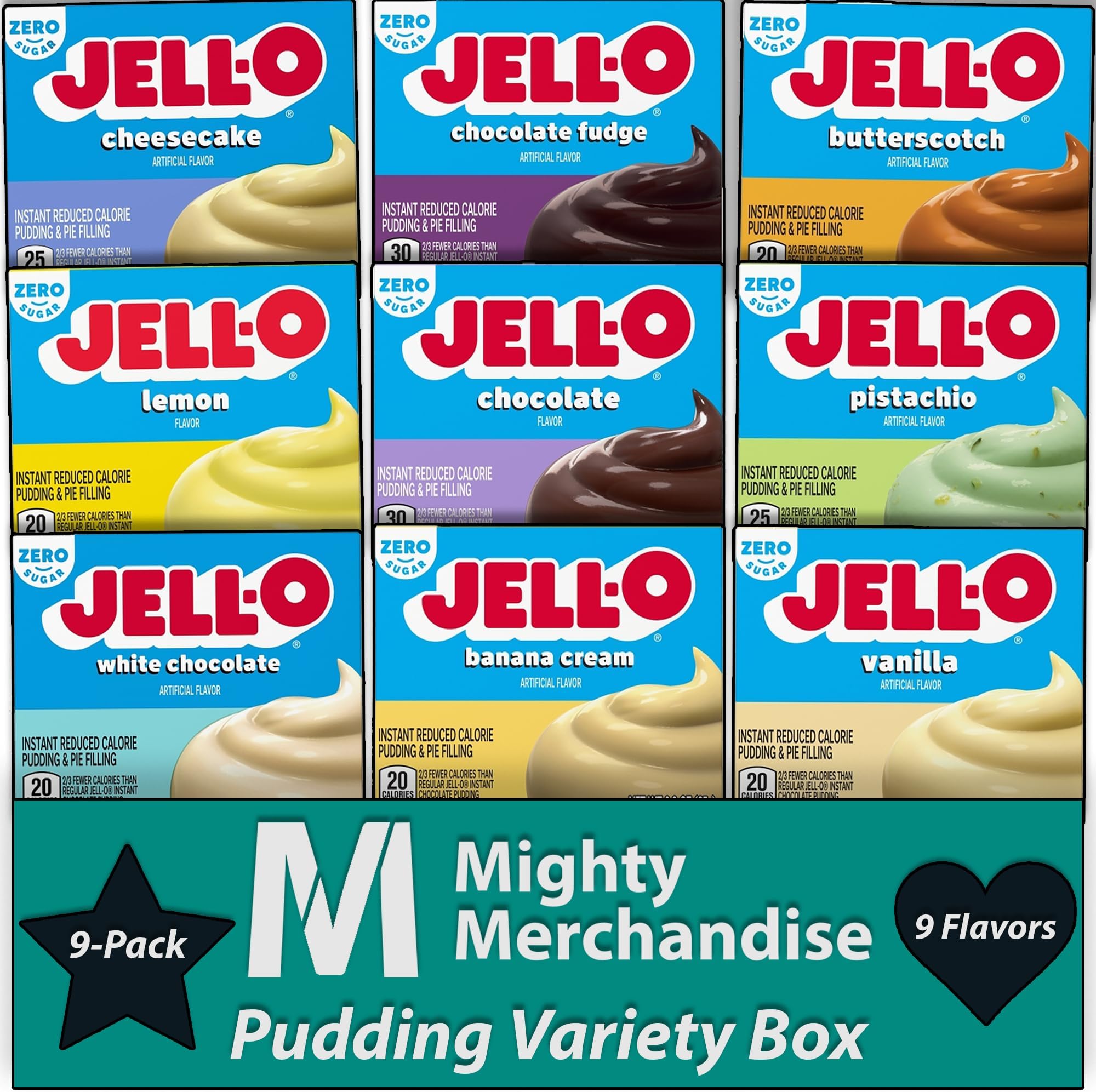 Instant Pudding Sugar-Free Variety Pack | 9 Unique Flavors | 1 oz Per Box | Sugar Free Mix