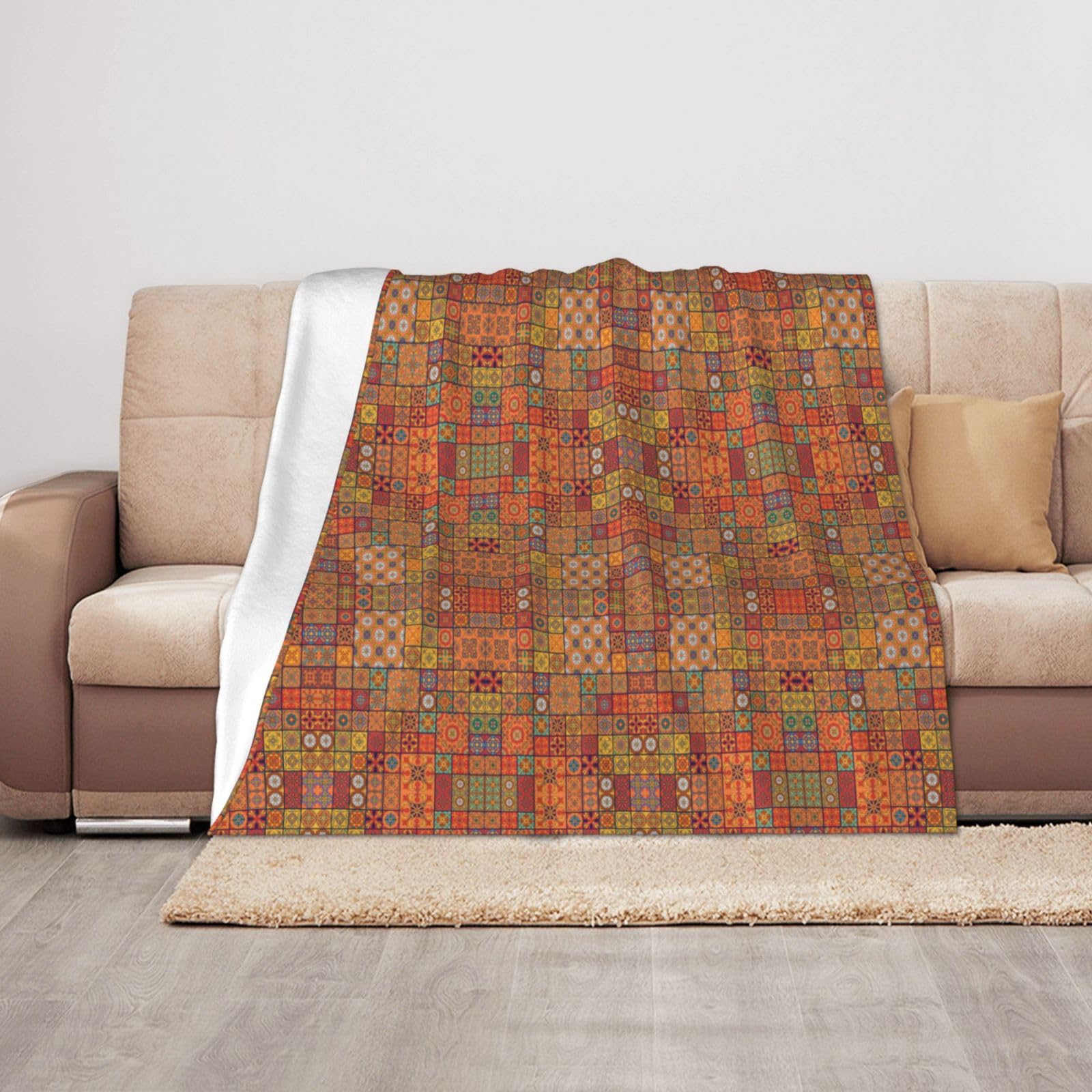 Couverture chaude et légère motif marocain 127x101cm plaid camping adulte