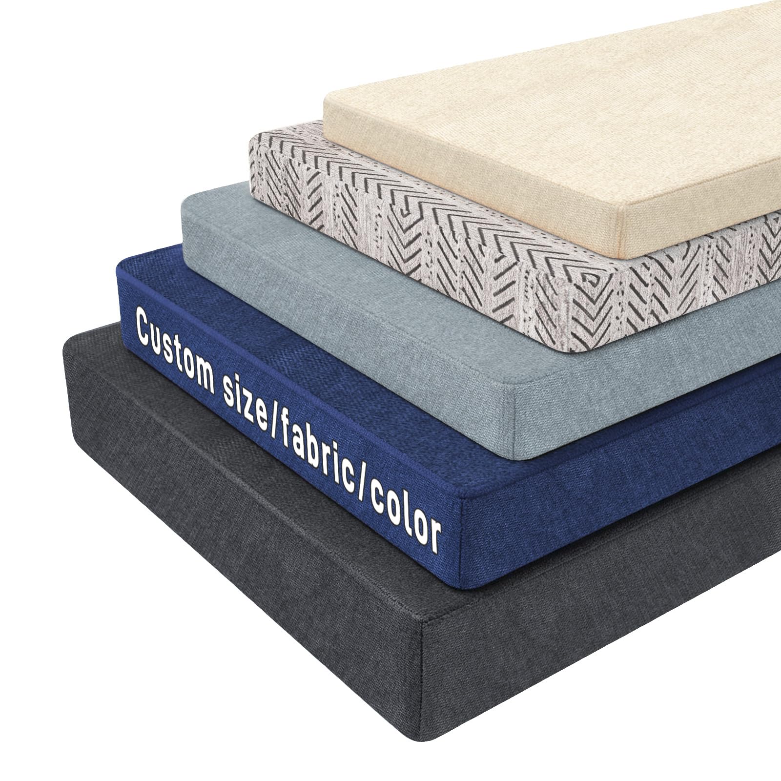 Mansfil Custom Bench Cushion Indoor/Outdoor, High Resilience Foam Window Seat Cushion, Non-Slip Furniture Pad for Garden/Patio/Bay Window, Custom Fabric, Colour, Size, Piping & Non-Slip Bottom(10cm)