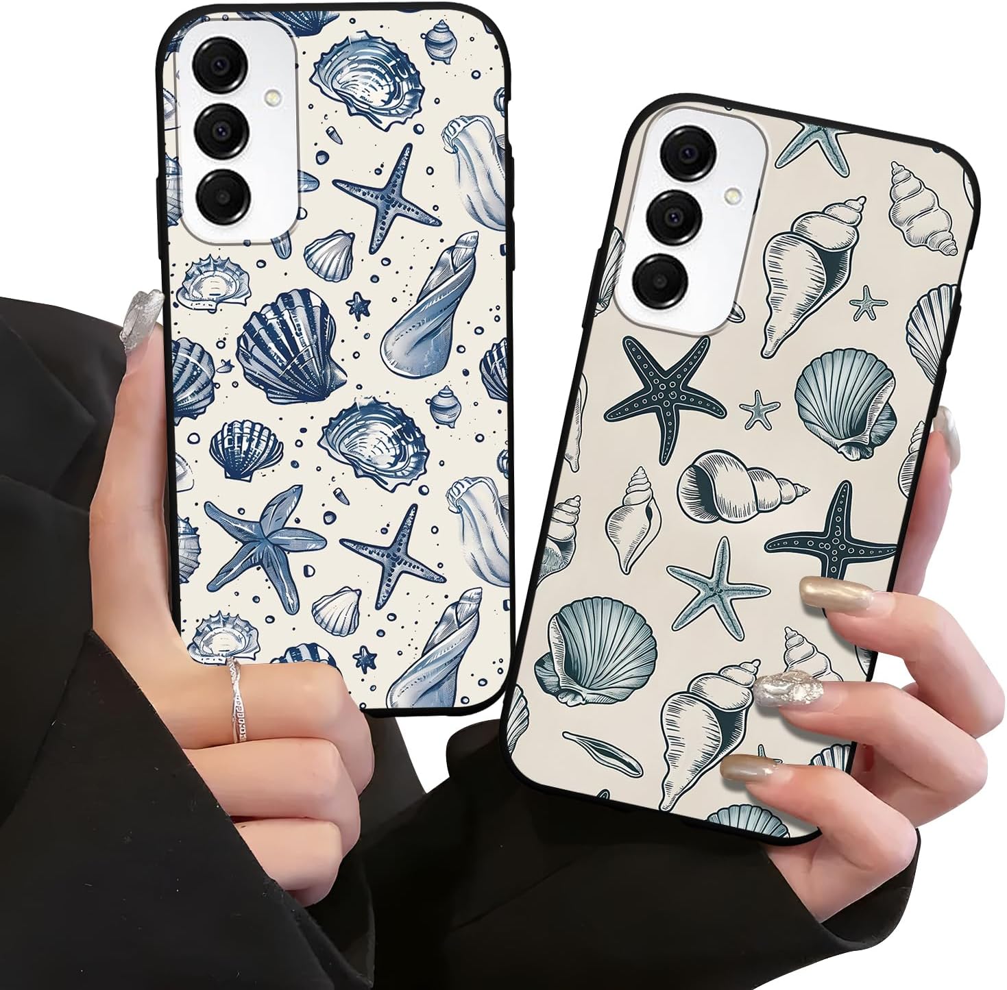 2 Pack Cute Beach Phone Case for Samsung Galaxy A16 5G 6.7",Kawaii Summer Seashell Starfish Cases Aesthetic Ocean Coastal Cover,Black Soft TPU Protective Funda for Girls Women for Samsung A16