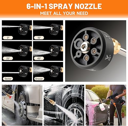 Miniatura 3 de Portable Cordless Pressure Washer,900 PSI Battery Operated Pressure Washer with 4Ah 6-in-1 Nozzle,5 Meter Hose,Handheld High-Pressure Car Washer for