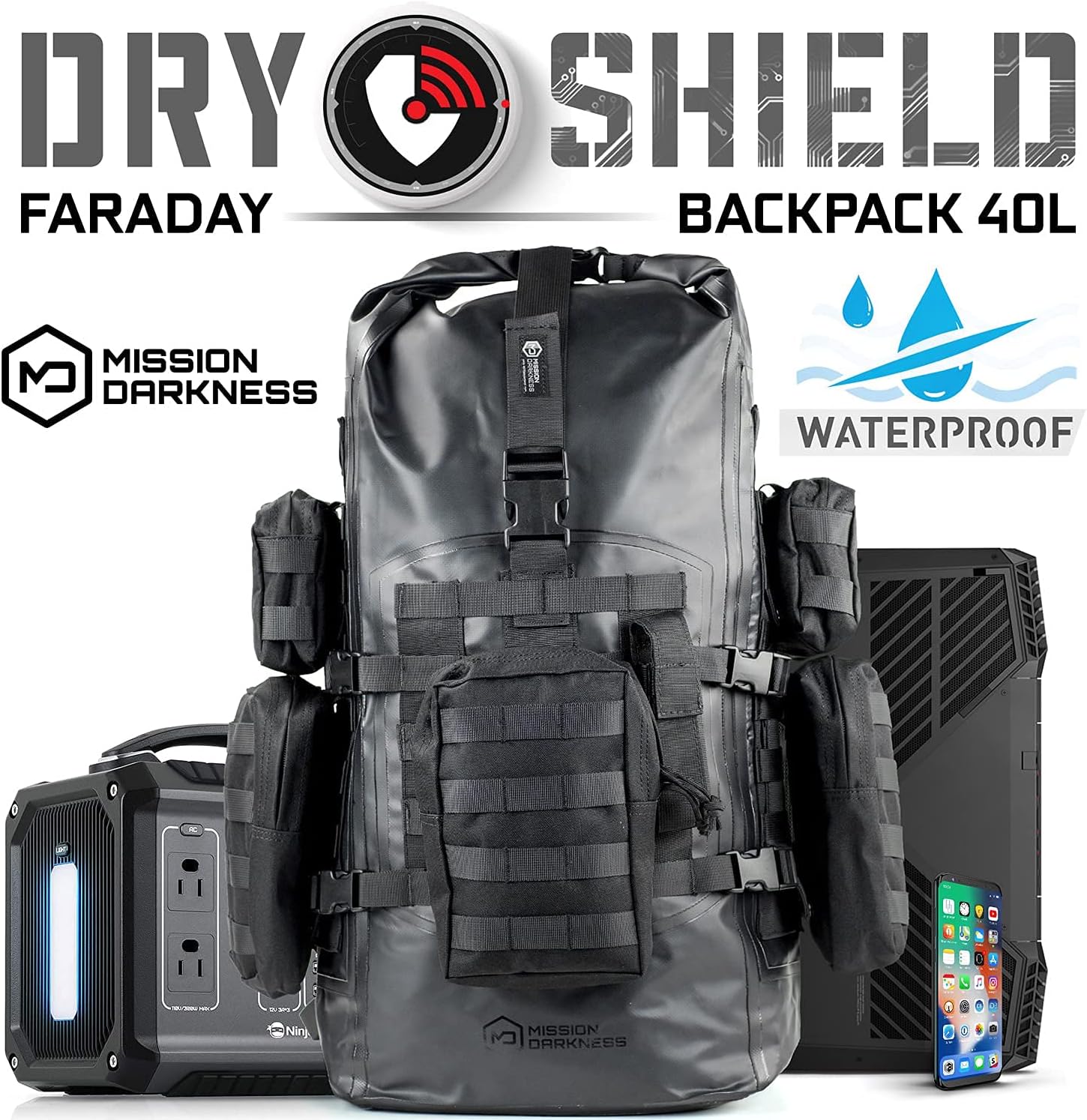 Mission Darkness Dry Shield Faraday Backpack 40L // Waterproof Tactical Bag with MOLLE Webbing and Removable Packs // Signal Blocking Anti-tracking Data Privacy EMP Shield for Electronics - Image 9
