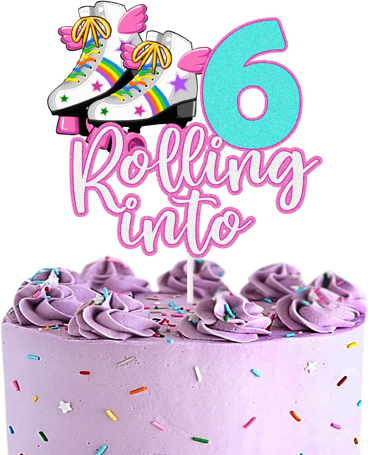 Rolling Into 6 Cake Topper, Throwback Happy 6th Birthday Cake Topper- Cheers to Sweet Girls 6th Birthday Cake Decorations Supplies