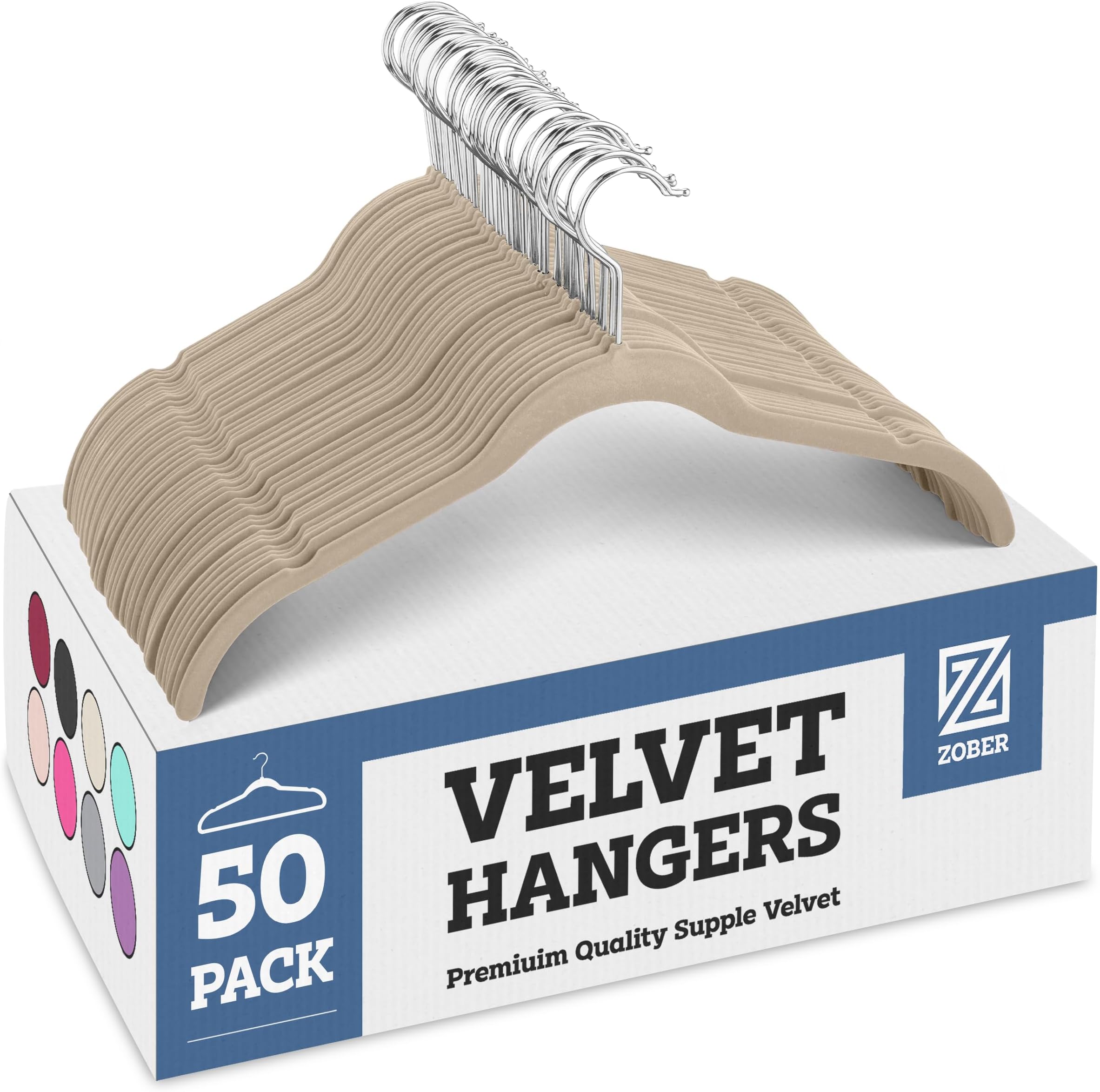 ZOBER Velvet Shirt Hangers (50 Pack) Non Slip Clothes Hangers, Ultra Slim Hangers Gain 50% Closet Space, 360° Swivel Hook, Clothes Hangers for Tops, Dress Shirts, Blouses, Strappy Dresses, Delicates