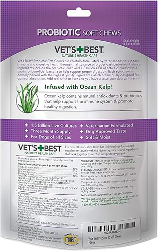Miniatura 2 de Vet's Best Suplementos probióticos masticables suaves para perros Apoya la salud digestiva del perro Promueve un intestino saludable Suministro