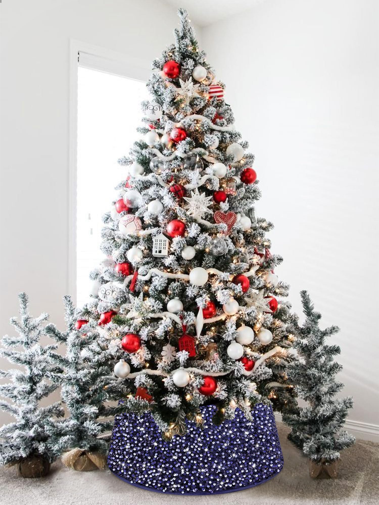 Gonna per albero di Natale, colore blu reale, 91 cm, con paillettes