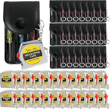 48 Pcs Mini Screwdriver Keychain Tape Measure Keychains Set Keychain Tape Measure Mini Screwdrivers in Pouch Keychain for Birthday Party Favors ,Adult Tool Party Prize for Fathers Men Gifts