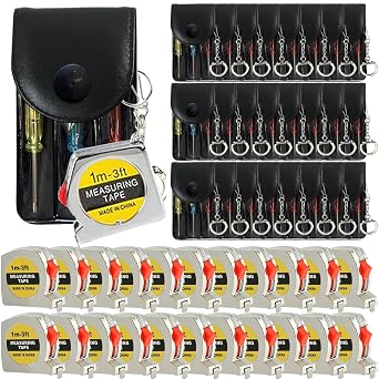 48 Pcs Mini Screwdriver Keychain Tape Measure Keychains Set Keychain Tape Measure Mini Screwdrivers in Pouch Keychain for Birthday Party Favors ,Adult Tool Party Prize for Fathers Men Gifts