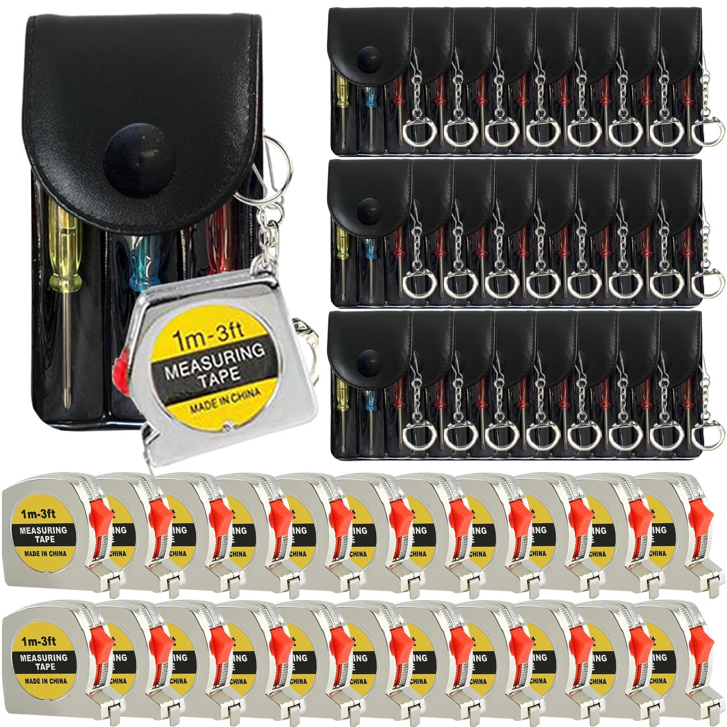 Mini Screwdriver Keychain Tape Measure Keychains Set Retractable Keychain Tape Measure Mini Screwdrivers in Pouch Keychain for Birthday Party Favors