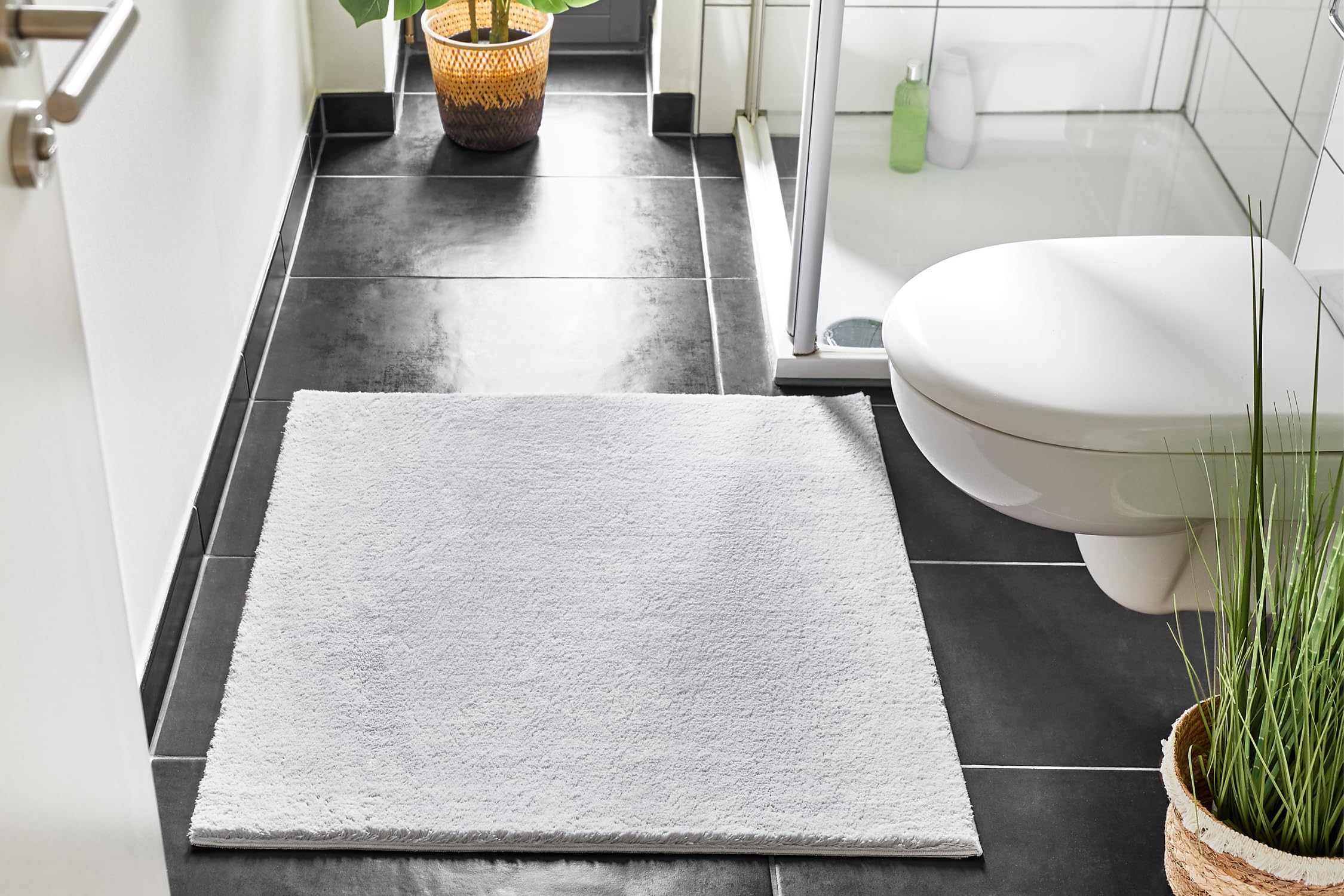 andiamo Teppich Arezzo für Wohnzimmer Esszimmer pflegeleichter eleganter gemütlicher Teppich einfarbig 80 x 80 cm Grau – Bild 2