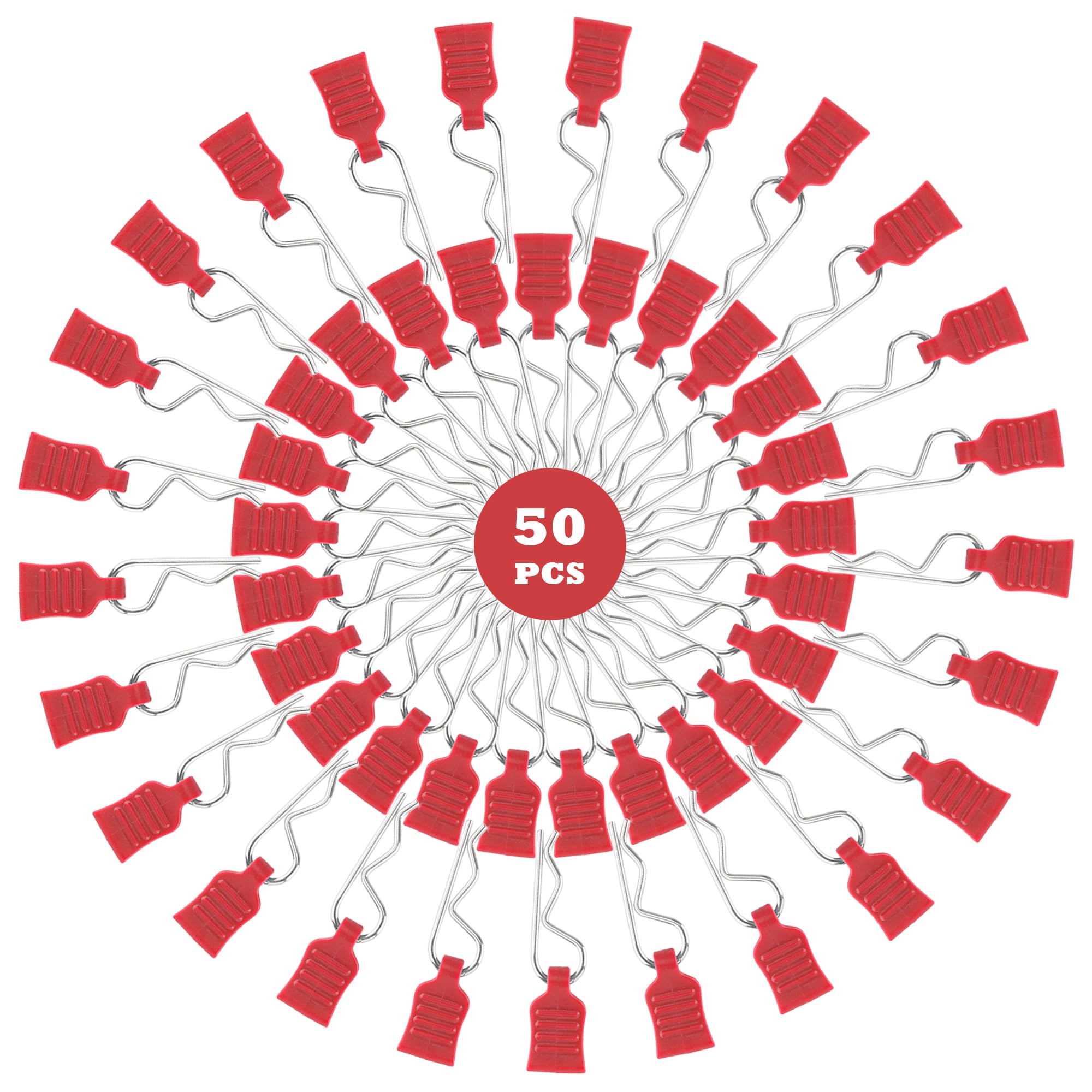 GDOOL 50 Pieces 1mm Universal RC Body Clips with Pull Tabs Car Clips RTR Clip Pins H165 Spare Parts for 1:14 1:16 1:18 Scale Redcat HPI Himoto HSP Exceed RC Car SCX24 TRX4M Truck (Red)