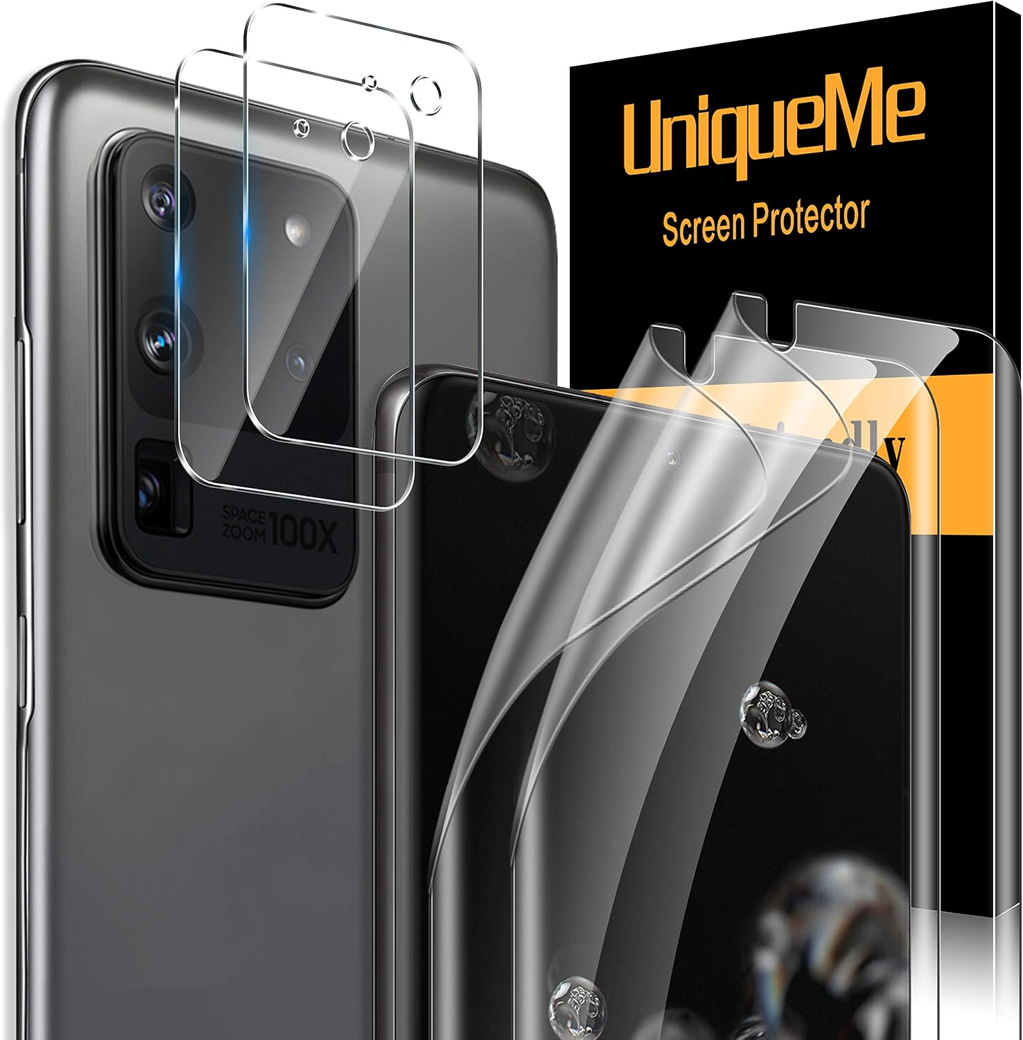 UniqueMe [2+2 Pack] Compatible for Samsung Galaxy S20 Ultra 5G / 4G 6.9-inch, Soft TPU Screen Protector and Camera Lens Protector with Installation Frame, Bubble Free