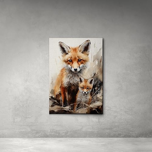 Miniatura 5 de Fox Mother Cub Prints, In The Style Of Stencil,Based, Ivory, Kids Wall Art, Kids Wall Art Display, Mom And Baby Animal Art Print, Wall Art, Art Decor