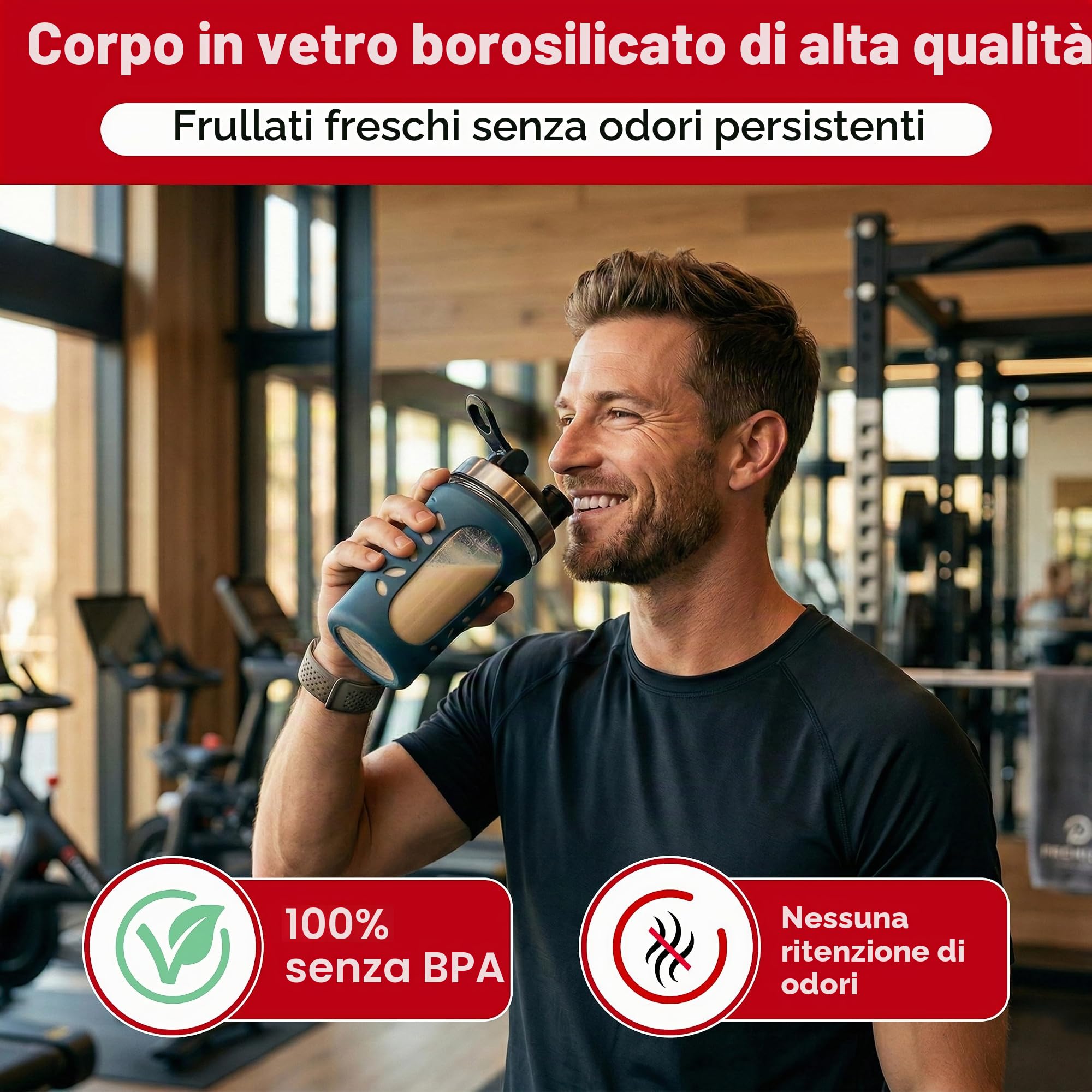 Shaker proteico da 635 ml/20 oz: shaker per proteine senza BPA, shaker per proteine a lunga durata, tazza per frullare le proteine e frullato – blu scuro