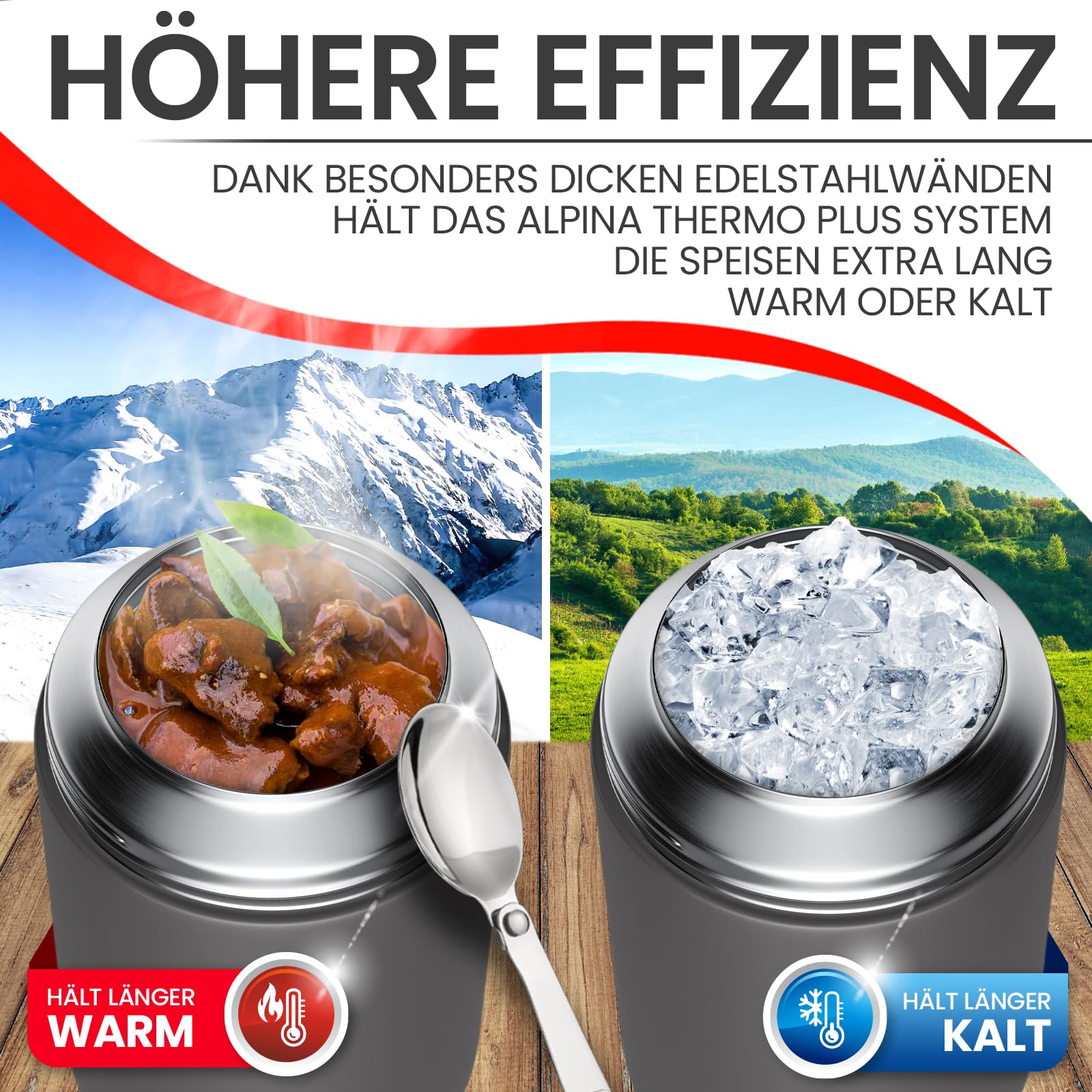 alpina contenitori ermetici per alimenti – tazza termica 730 ml lavabile in lavastoviglie con compensazione pressione - Cibi caldi e freddi a lungo I Borraccia termica in acciaio inox senza BPA