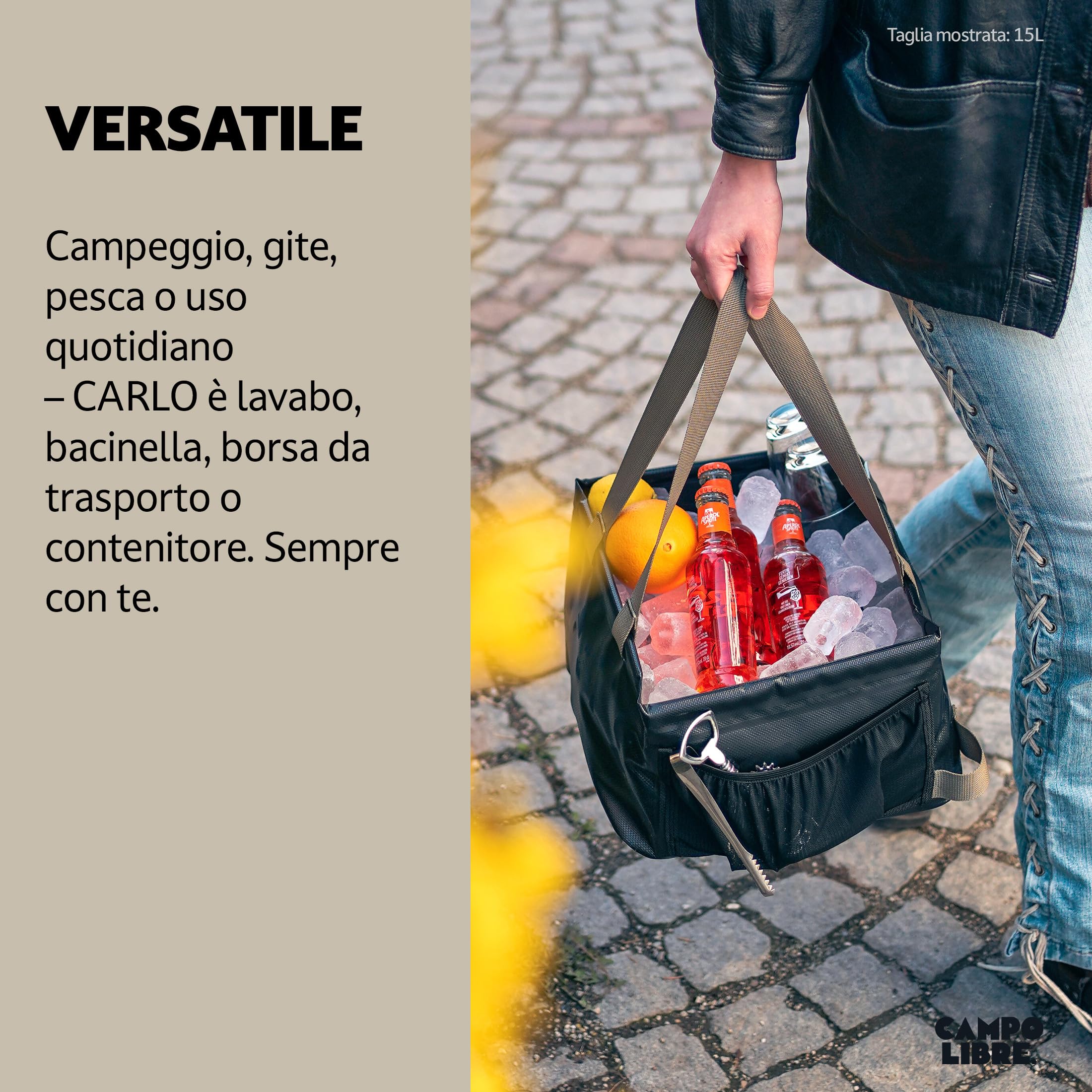 Campo Libre.® Carlo I - Ciotola pieghevole da campeggio, con manici lunghi e vano portaoggetti, compatta e pieghevole, per stoviglie da campeggio, 15 litri