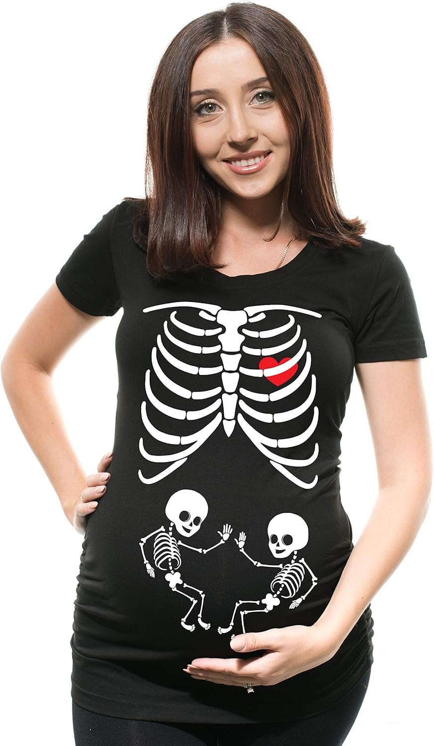 Twin Pregnancy Shirts for Women X-Ray Maternity Twins Tshirt Womens Baby Shower Skeleton