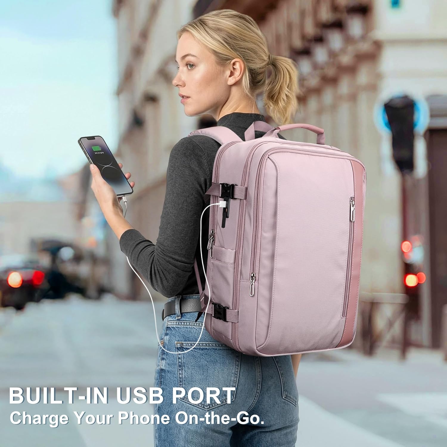 PIJUSHI Travel Backpack for Women Expandable Carry on Luggage Backpack Airline Approved TSA 16" Laptop Bag Business with USB Port(PE034 Light Purple)