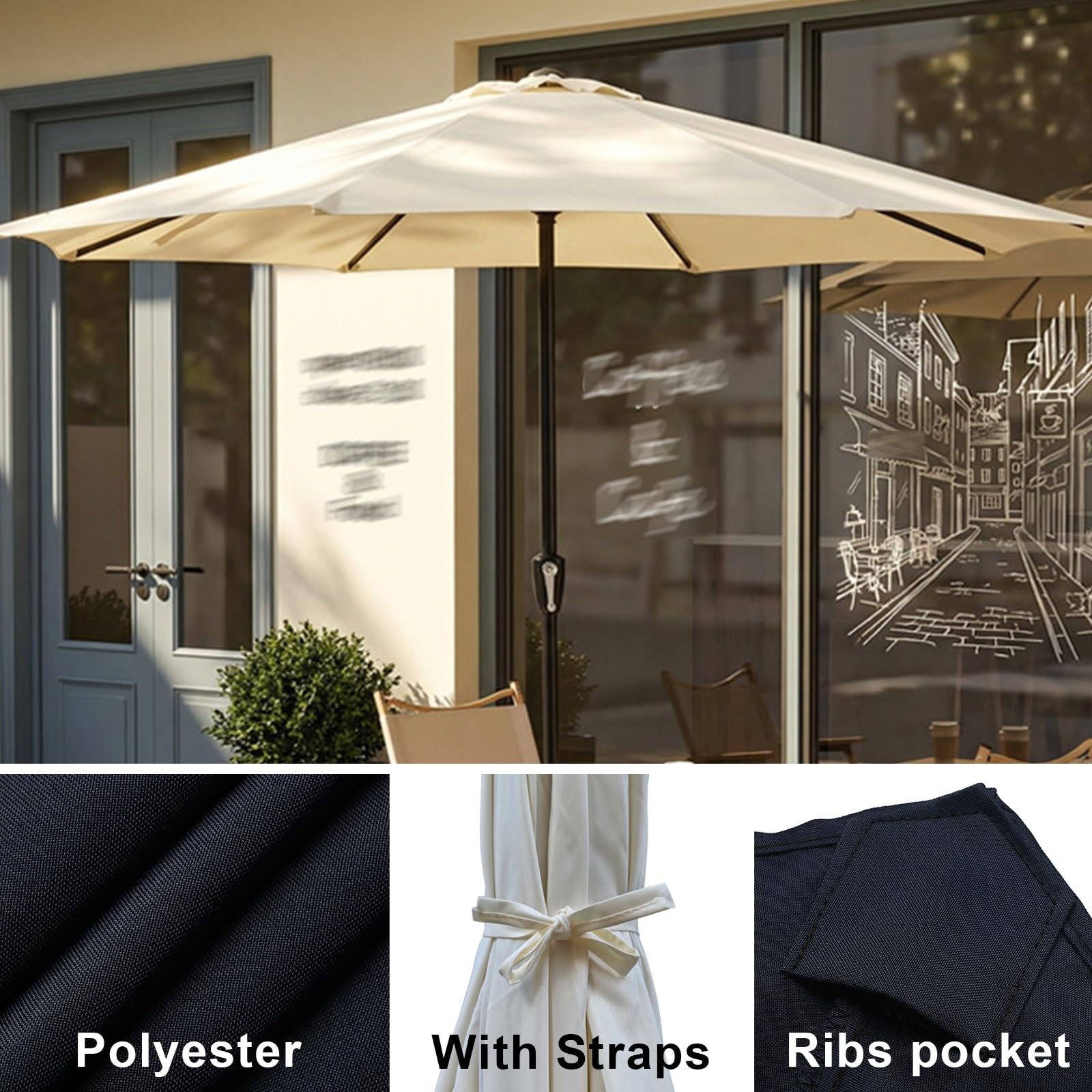 Telo Ricambio Ombrellone UV30+ Copertura Ombra Esterno 8 Stecche