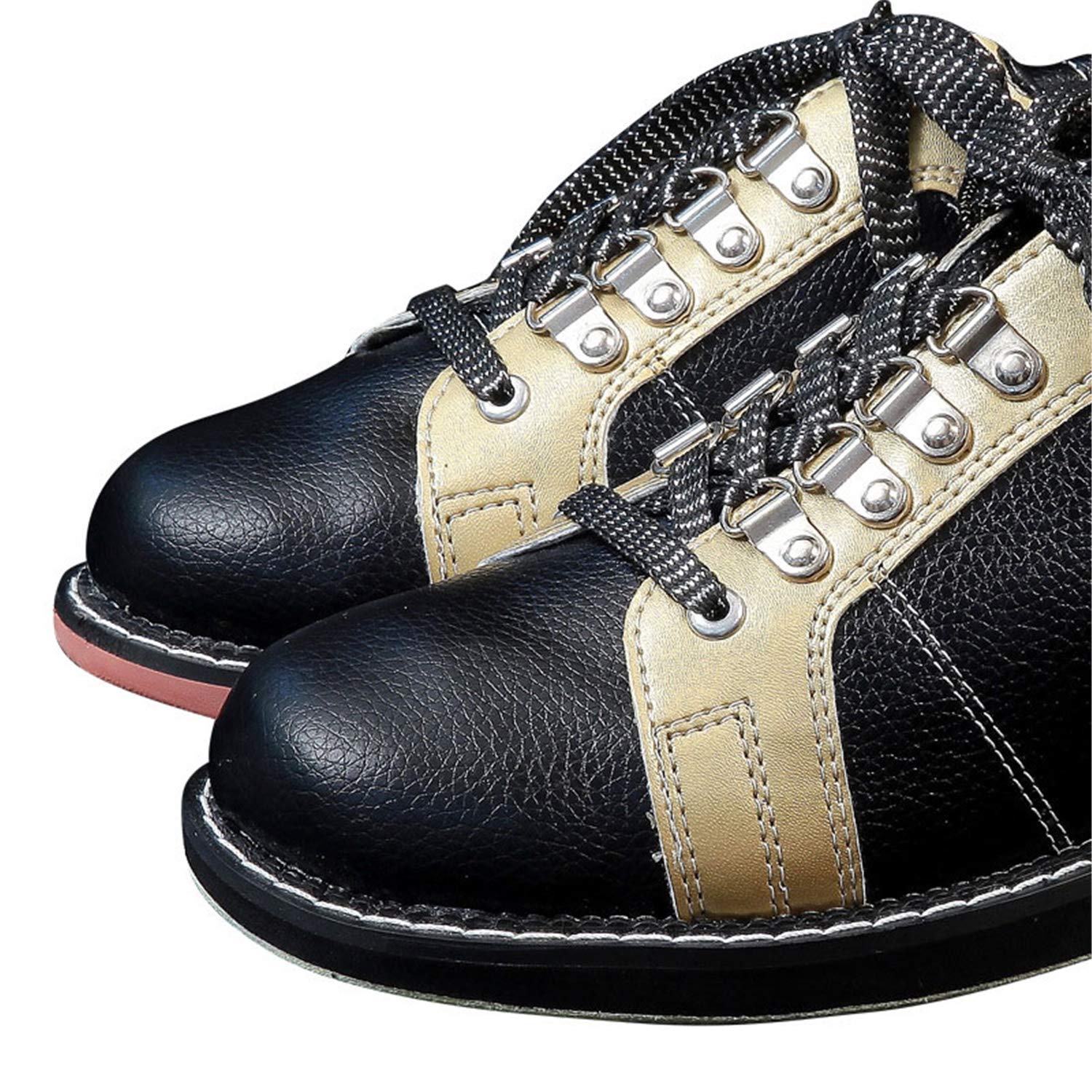 Herren Bowlingschuh, Leichter Lässiges Indoor-Schuh Lace Up Flache Sohle Lederschüsseln Schuhe Für Unisex,Gold,44