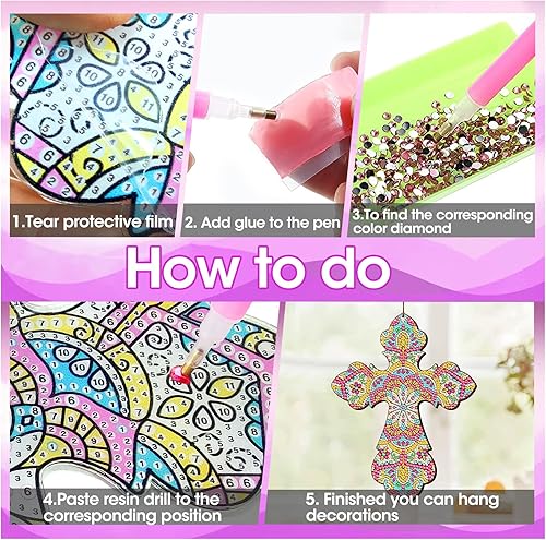 Miniatura 3 de Reofrey Kit de pintura artística de diamantes para colgar en cruz, colgante de cruz con forma especial, mandala con forma de cruz de diamantes de