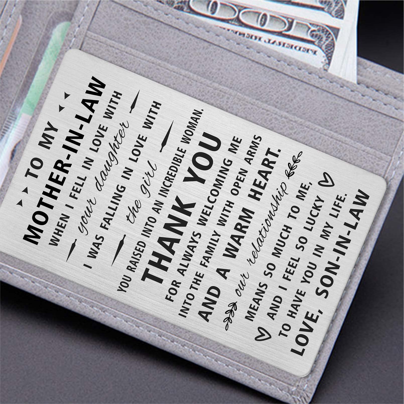Yobent Mother In Law Mothers Day Card Gift from Son In Law, Engraved Wallet Card for Mother-In-Law from Groom - Image 3