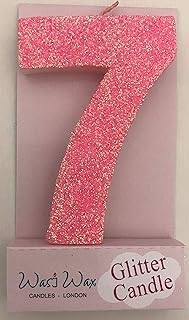 WasiWax 8,3 cm duża ultra błyszcząca różowa brokatowa świeca urodzinowa numer 7 - nakładka na ciasto - 8,25 cm - nr 7